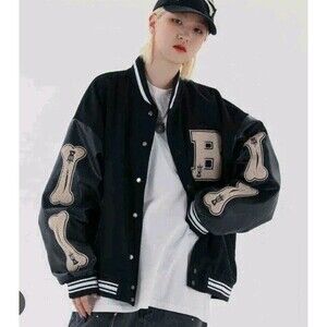 Vamtac Jacket Y2k Bone Graphic Baseball Bomber Unisex Black
